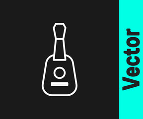 White line Guitar icon isolated on black background. Acoustic guitar. String musical instrument. Vector.