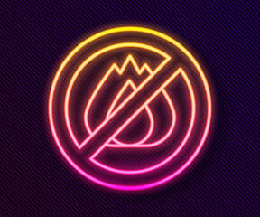 Glowing neon line No fire icon isolated on black background. Fire prohibition and forbidden. Vector.