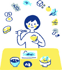 栄養バランスの良い食事をとる女性　