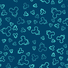 Green line Experimental mouse icon isolated seamless pattern on blue background. Vector.