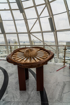 Nur-Sultan, Kazahkstan , December 2020,  Ball With The Signatures Representatives Of Seventeen Religious Denominations Inside Bayterek - A Monument And Observation Tower In Nur-Sultan (top View)