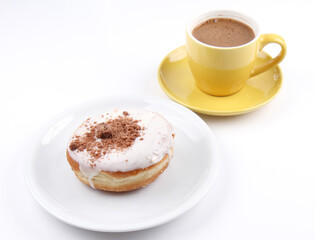 Donut and Cup of Coffee isolated on white