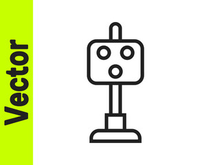 Black line Train traffic light icon isolated on white background. Traffic lights for the railway to regulate the movement of trains. Vector.