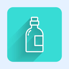 White line Alcohol drink Rum bottle icon isolated with long shadow. Green square button. Vector.