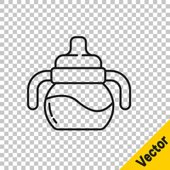 Black line Baby bottle icon isolated on transparent background. Feeding bottle icon. Milk bottle sign. Vector.