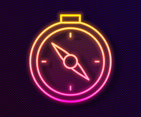 Glowing neon line Compass icon isolated on black background. Windrose navigation symbol. Wind rose sign. Vector.