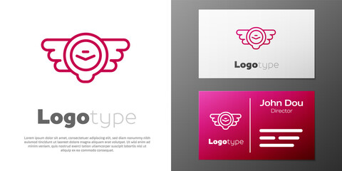 Fototapeta premium Logotype line Aviation emblem icon isolated on white background. Military and civil aviation icons. Flying emblem, eagle bird wing and winged frame. Logo design template element. Vector.