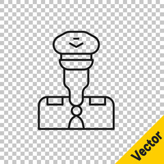 Black line Pilot icon isolated on transparent background. Vector.