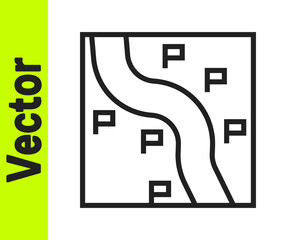 Black line Route location icon isolated on white background. Train line path of train road route with start point GPS and dash line. Vector.