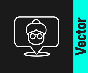 White line Nursing home building icon isolated on black background. Health care for old and sick people. Center for retired people. Vector.