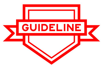 Vintage red color pentagon label banner with word guideline on white background