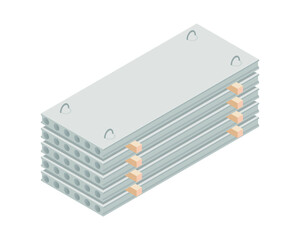 Vector illustration stack of concrete slabs isolated on a white background. Hollow core plank icon in isometric view. Building materials storage in flat style. Concrete slabs for construction purposes