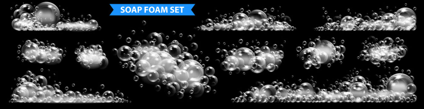 Soap foam with bubbles isolated illustration on transparent background