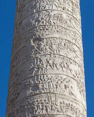 Details on the Roman triumphal column that commemorates Roman emperor Trajan victory in the Dacian...