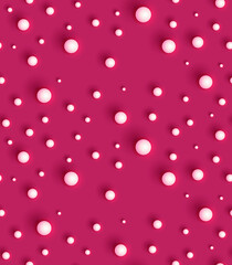 White balls on red background. Geometric Seamless Pattern. Texture with white round spheres. Design Template for packaging, cards, holiday decoration, textile, wallpaper, interior
