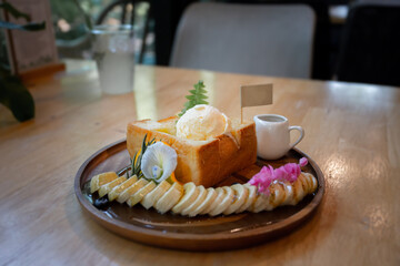 Honey Toast on Wood Dish, Thailand.