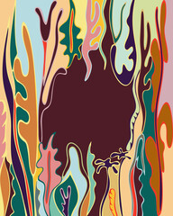 frame of abstract tropical shapes and symbols in vibrant colors