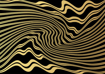 Gold luxurious line pattern with hand drawn lines. Golden wavy striped, Abstract background, vector illustration