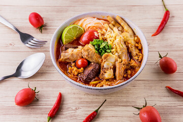 Rice Vermicelli wiith Northern Thai Pork and Chicken Curry