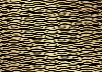 Gold luxurious line pattern with hand drawn lines. Golden wavy striped, Abstract background, vector illustration