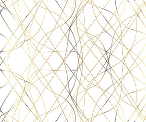 Gold luxurious line pattern with hand drawn lines. Golden wavy striped, Abstract background, vector illustration