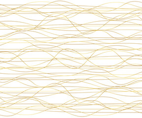 Gold luxurious line pattern with hand drawn lines. Golden wavy striped, Abstract background, vector illustration