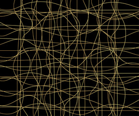 Gold luxurious line pattern with hand drawn lines. Golden wavy striped, Abstract background, vector illustration