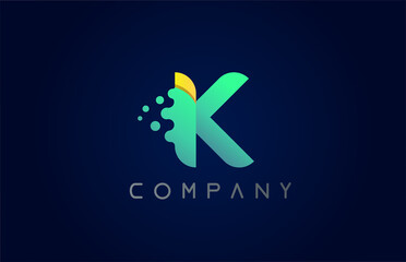 K yellow green letter logo icon. Creative alphabet design for company and business