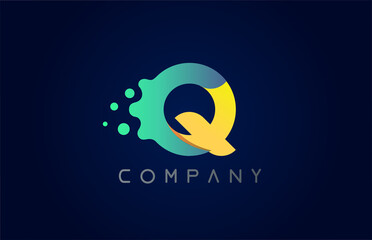 Q yellow green letter logo icon. Creative alphabet design for company and business
