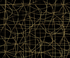 Gold luxurious line pattern with hand drawn lines. Golden wavy striped, Abstract background, vector illustration