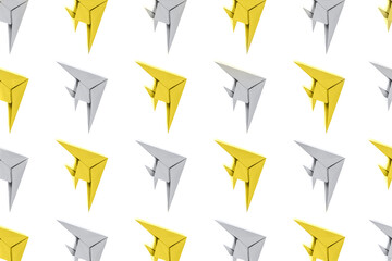 Pattern of paper origami fishes isolated on white background.