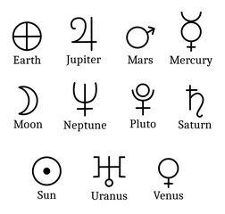 Astrological planet alchemical symbols © JazzaInDigi
