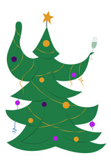 Christmas tree dancing. Isolated on white. Vector in a flat style.