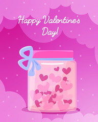 Valentine's day greeting card.
Jar with a bow inside the heart.