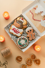 Christmas cookies, holidays celebration, warm bakery background, gingerbread 