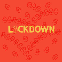 Yellow inscription Lockdown on an orange background with locks