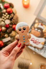 Christmas cookies, holidays celebration, warm bakery background, gingerbread 