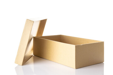 Mockup box paper. Brown cardboard carton package for shipping delivery isolated on white background. Closed craft paper object mockup for design.