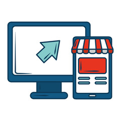 marketing computer and smartphone click online store