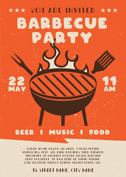 Barbecue party flyer. BBQ poster template design. Summer barbeque editable card. Stock vector illustration