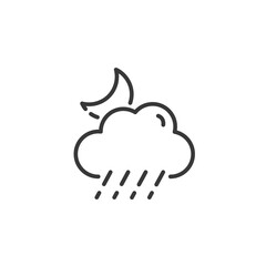 Sleet, cloud and moon thin line icon. Isolated weather vector illustration