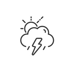 Storm, cloud and sun thin line icon. Isolated weather vector illustration