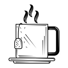 restaurant tea cup with teabag fresh beverage in line style