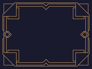 Art deco frame. Vintage linear border. Design a template for invitations, leaflets and greeting cards. Geometric golden frame. The style of the 1920s - 1930s. Vector illustration