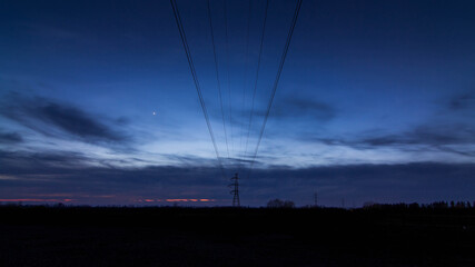 Power lines at night