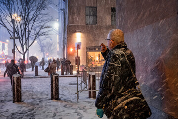 New York City - USA - Dec 16 2020: First Big Winter Snow Storm Hits Time Square New York City