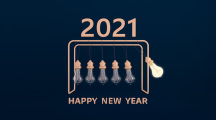 Happy New Year 2021 background with Golden 3D colored numbers. 3d rendering.