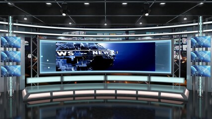 Virtual TV Studio News Set 1.2-13 Green screen background. 3d Rendering.