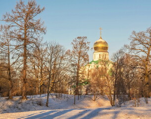 Temple of the Feodorovskaya Icon of the Mother of God in Tsarskoe Selo in winter
