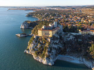 Aerial view of gothic Duino castle on a cliff over the Gulf of Trieste , Italy.  © Leonardo